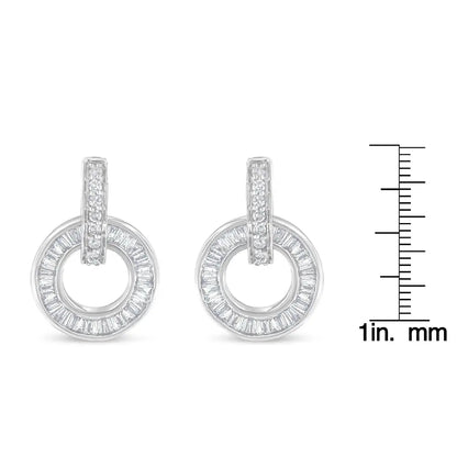 14k White Gold Round and Baguette Cut Diamond Earrings (1 Cttw G-h Color Si1-si2 Clarity) - Fine Jewelry us Direct