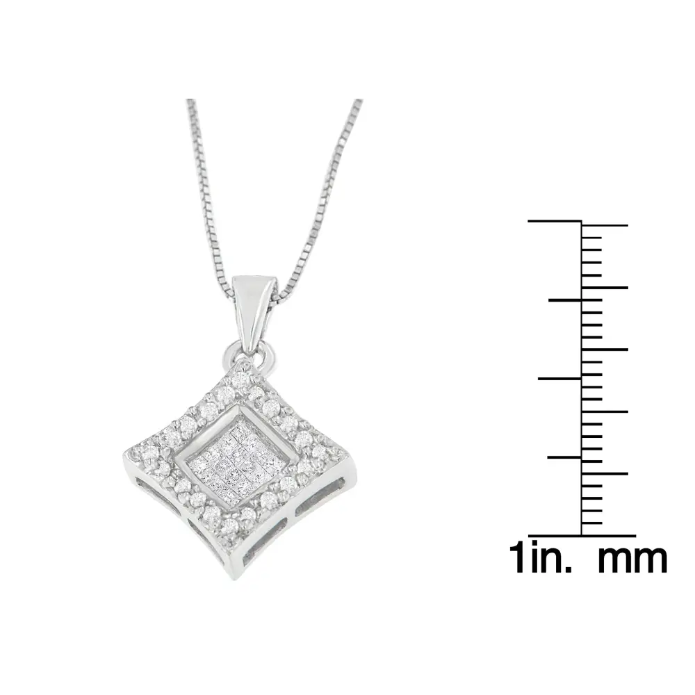 14k White Gold Round and Princess Cut Diamond Pendant Necklace (1/5 Cttw H-i Color Si1-si2 Clarity) - Fine Jewelry