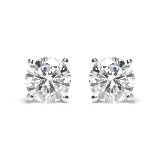 14k White Gold Round Brilliant-cut Lab Grown Diamond Classic 4-prong Stud Earrings with Screw Backs (g-h Color. Vs1-vs2