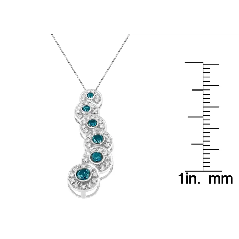 14k White Gold Round Cut and Blue Treated Diamond Pendant Necklace (1.00 Cttw H-i Color I1-i2 Clarity) - Fine Jewelry