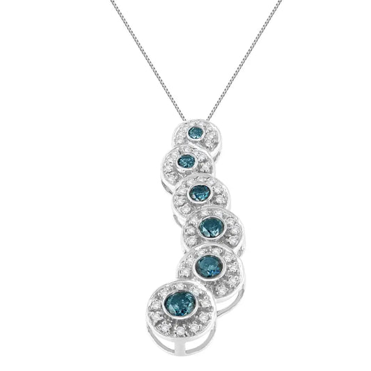 14k White Gold Round Cut and Blue Treated Diamond Pendant Necklace (1.00 Cttw H-i Color I1-i2 Clarity) - Fine Jewelry