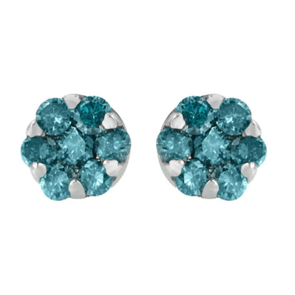 14k White Gold Round Cut Blue Diamond Earrings (1.00 Cttw Color) - Fine Jewelry us Direct