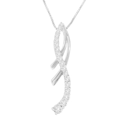 14k White Gold Round Cut Diamond Double-loop Ribbon Pendant Necklace (0.5 Cttw I-j Color I2-i3 Clarity) - Fine Jewelry