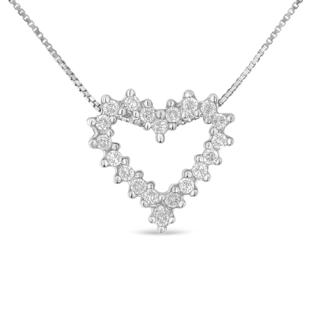 14k White Gold Round Cut Diamond Shimmering Love Heart Pendant Necklace (0.20 Cttw H-i Color Si2-i1 Clarity) - Fine