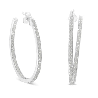 14k White Gold Round Diamond Hoop Earrings (1 Cttw H-i Color I1-i2 Clarity) - Fine Jewelry us Direct