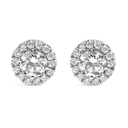 14k White Gold Round Lab-grown Diamond Halo Stud Earrings (f-g Color Vs2-si1 Clarity) - 1.02 - Fine Jewelry us Direct