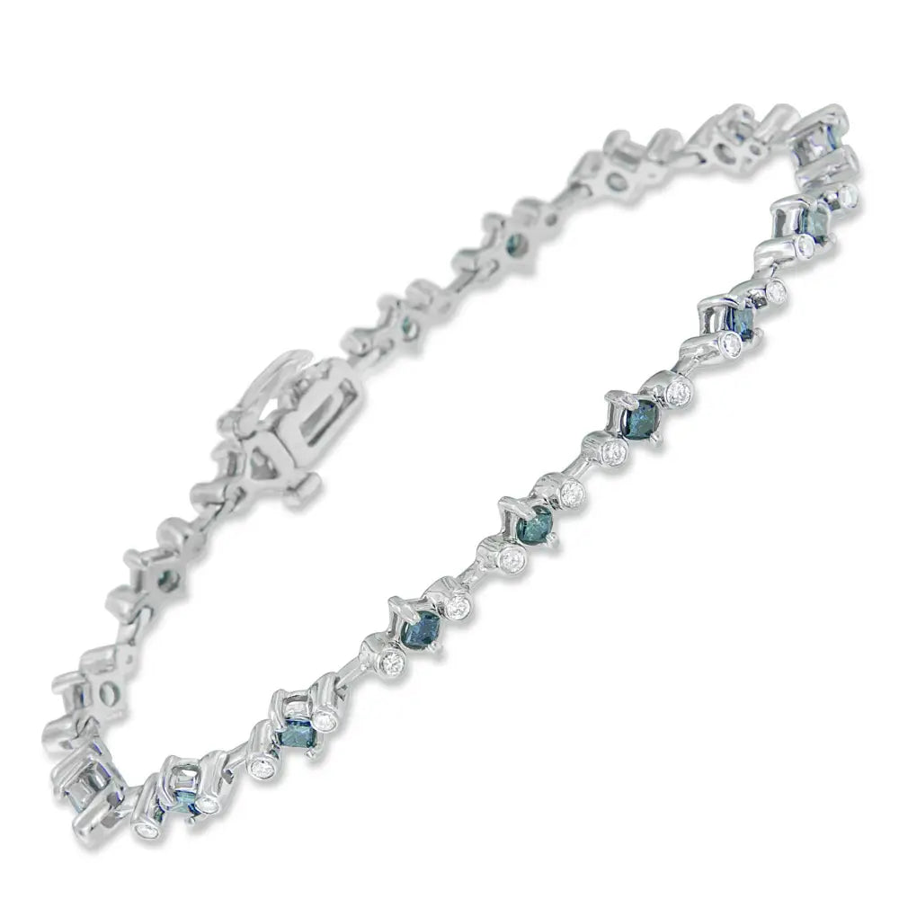 14k White Gold Treated Blue Princess Cut Diamond Bracelet (2 Cttw H-i Color I1-i2 Clarity) - Fine Jewelry us Direct