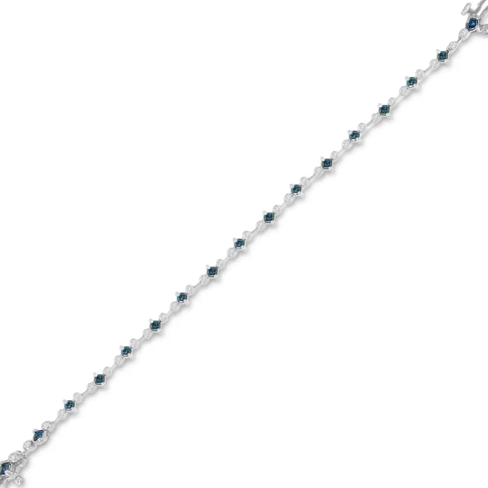 14k White Gold Treated Blue Princess Cut Diamond Bracelet (2 Cttw H-i Color I1-i2 Clarity) - Fine Jewelry us Direct