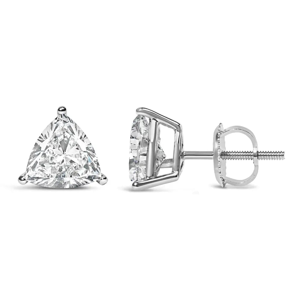 14k White Gold Trillion Cut Lab Grown Diamond 3-prong Classic Solitaire Stud Earrings (f-g Color Vs1-vs2 Clarity)