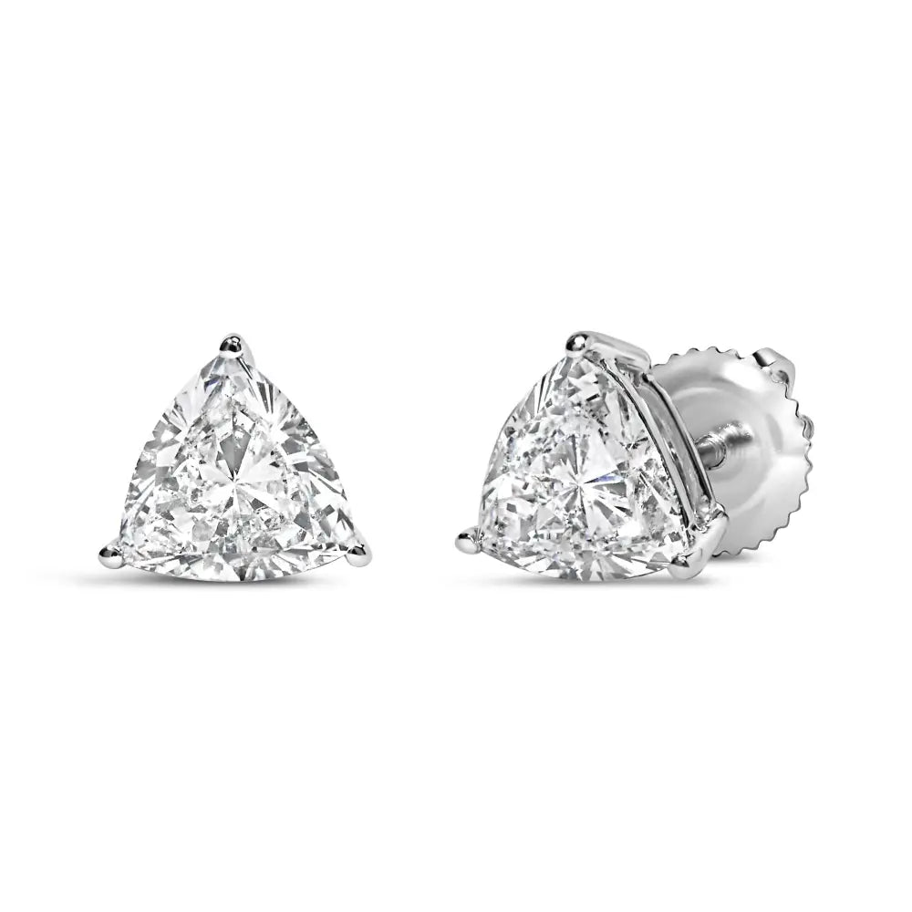 14k White Gold Trillion Cut Lab Grown Diamond 3-prong Classic Solitaire Stud Earrings (f-g Color Vs1-vs2 Clarity)