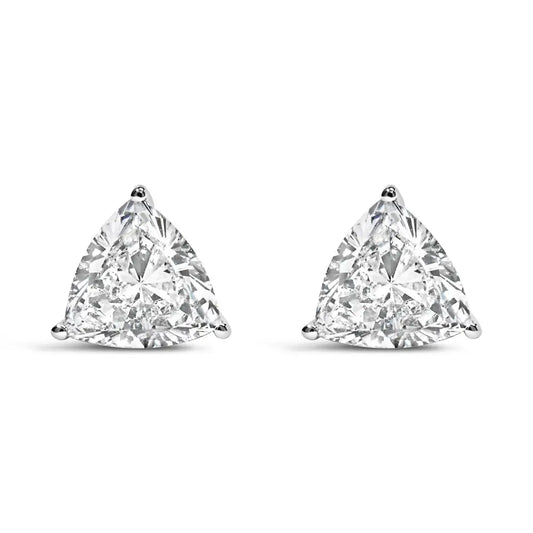 14k White Gold Trillion Cut Lab Grown Diamond 3-prong Classic Solitaire Stud Earrings (f-g Color Vs1-vs2 Clarity)