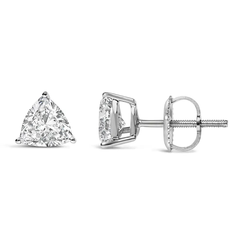 14k White Gold Trillion Cut Lab Grown Diamond 3-prong Classic Solitaire Stud Earrings (f-g Color Vs1-vs2 Clarity)