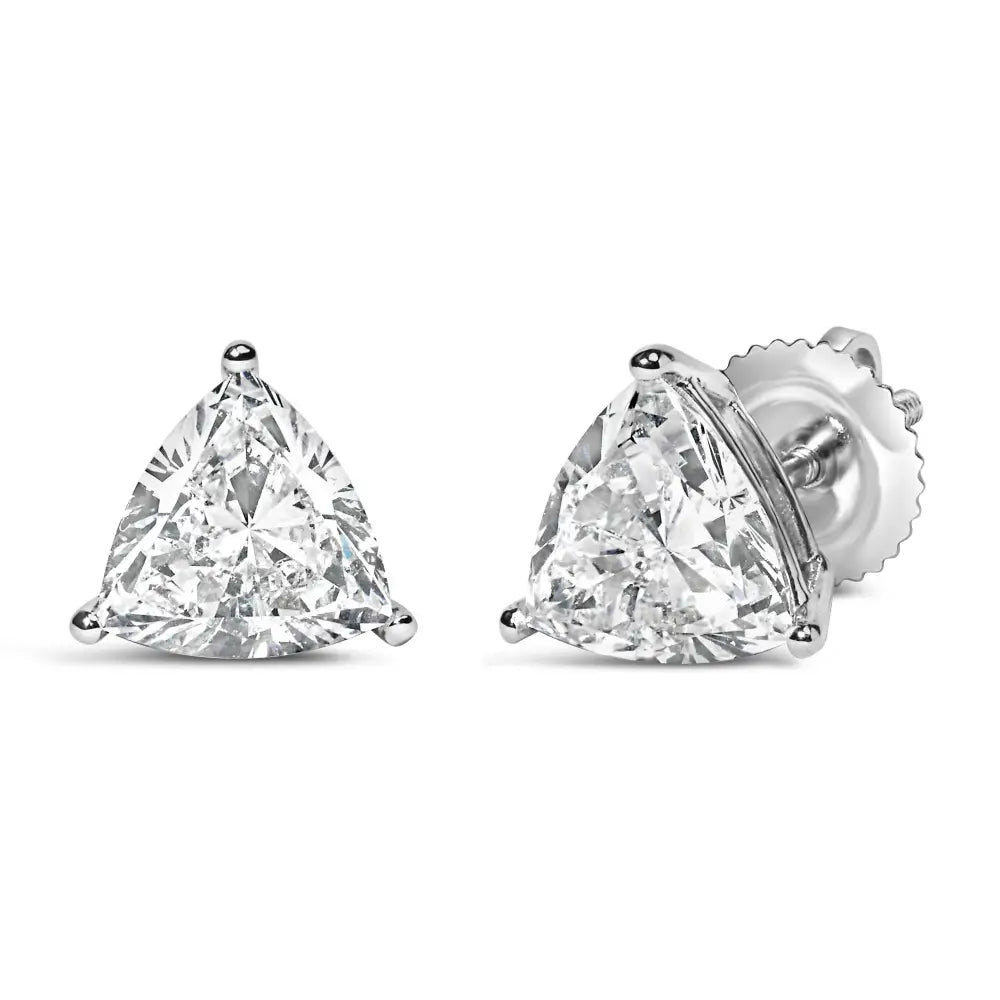 14k White Gold Trillion Cut Lab Grown Diamond 3-prong Classic Solitaire Stud Earrings (f-g Color Vs1-vs2 Clarity)