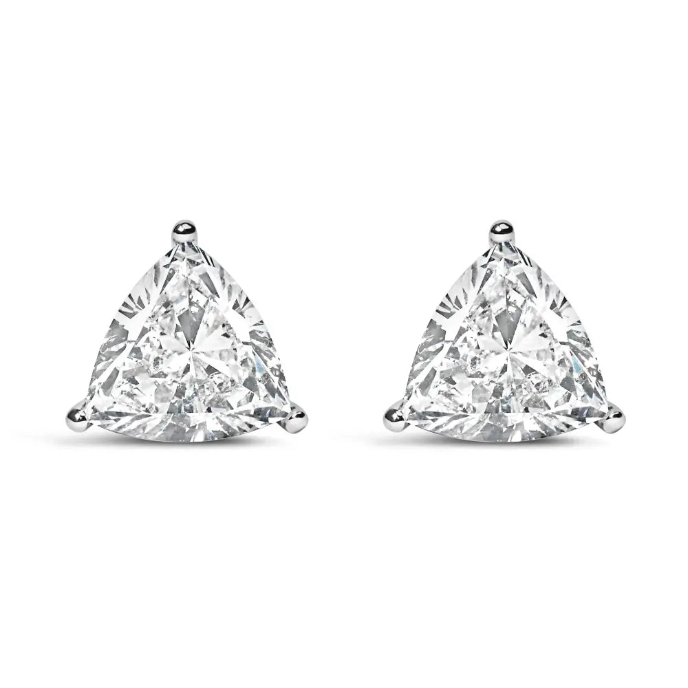 14k White Gold Trillion Cut Lab Grown Diamond 3-prong Classic Solitaire Stud Earrings (f-g Color Vs1-vs2 Clarity)