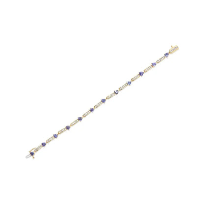 14k Yellow 5mm Trillion Cut Blue Tanzanite and 1 1/10 Cttw Diamond Tennis 7’’ Inches Bracelet (h-i Color I1-i2