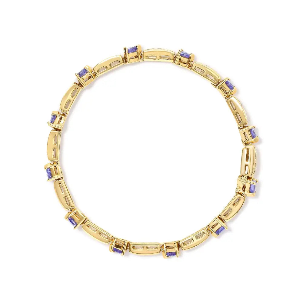 14k Yellow 5mm Trillion Cut Blue Tanzanite and 1 1/10 Cttw Diamond Tennis 7’’ Inches Bracelet (h-i Color I1-i2