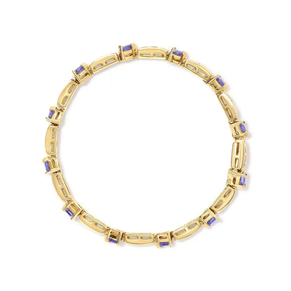 14k Yellow 5mm Trillion Cut Blue Tanzanite and 1 1/10 Cttw Diamond Tennis 7’’ Inches Bracelet (h-i Color I1-i2