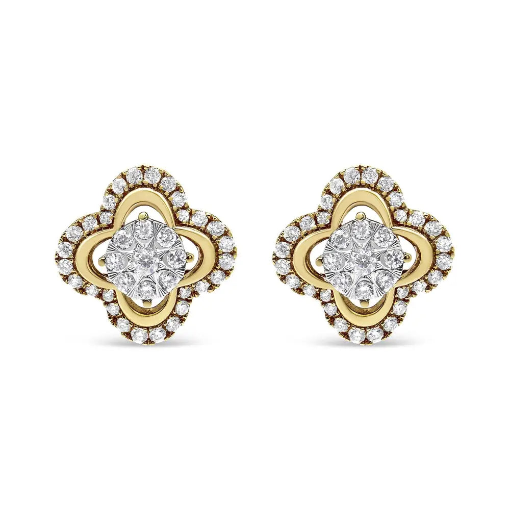 14k Yellow and White Gold 1.00 Cttw Diamond Vintage Style Fleur De Lis Halo Stud Earrings (h-i Color Si2-i1clarity)