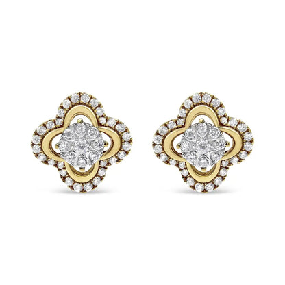 14k Yellow and White Gold 1.00 Cttw Diamond Vintage Style Fleur De Lis Halo Stud Earrings (h-i Color Si2-i1clarity)