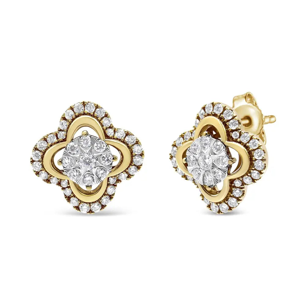 14k Yellow and White Gold 1.00 Cttw Diamond Vintage Style Fleur De Lis Halo Stud Earrings (h-i Color Si2-i1clarity)