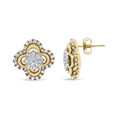 14k Yellow and White Gold 1.00 Cttw Diamond Vintage Style Fleur De Lis Halo Stud Earrings (h-i Color Si2-i1clarity)