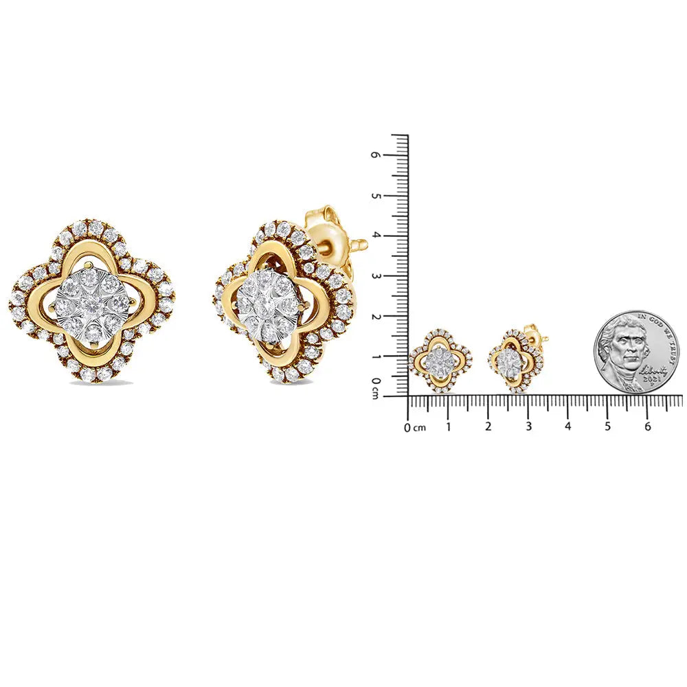 14k Yellow and White Gold 1.00 Cttw Diamond Vintage Style Fleur De Lis Halo Stud Earrings (h-i Color Si2-i1clarity)