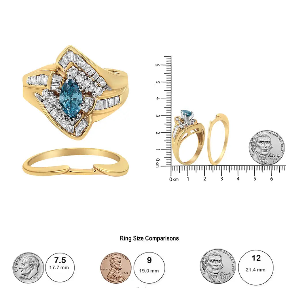 14k Yellow and White Gold 1 1/4 Cttw Treated Blue Diamond Cocktail Ring Set (h-i Color Si1-si2 Clarity) - Fine Jewelry