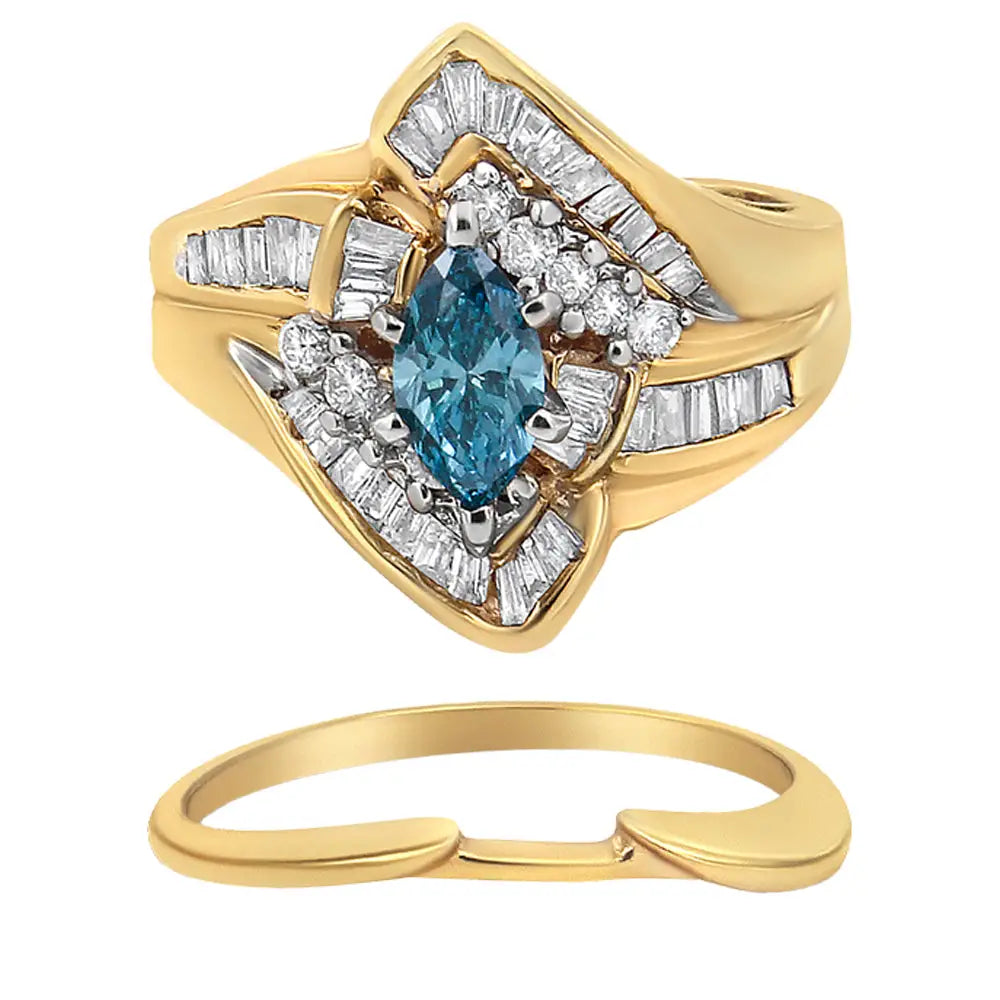 14k Yellow and White Gold 1 1/4 Cttw Treated Blue Diamond Cocktail Ring Set (h-i Color Si1-si2 Clarity) - Fine Jewelry