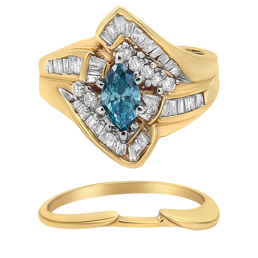 14k Yellow and White Gold 1 1/4 Cttw Treated Blue Diamond Cocktail Ring Set (h-i Color Si1-si2 Clarity) - Fine Jewelry