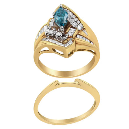 14k Yellow and White Gold 1 1/4 Cttw Treated Blue Diamond Cocktail Ring Set (h-i Color Si1-si2 Clarity) - Fine Jewelry