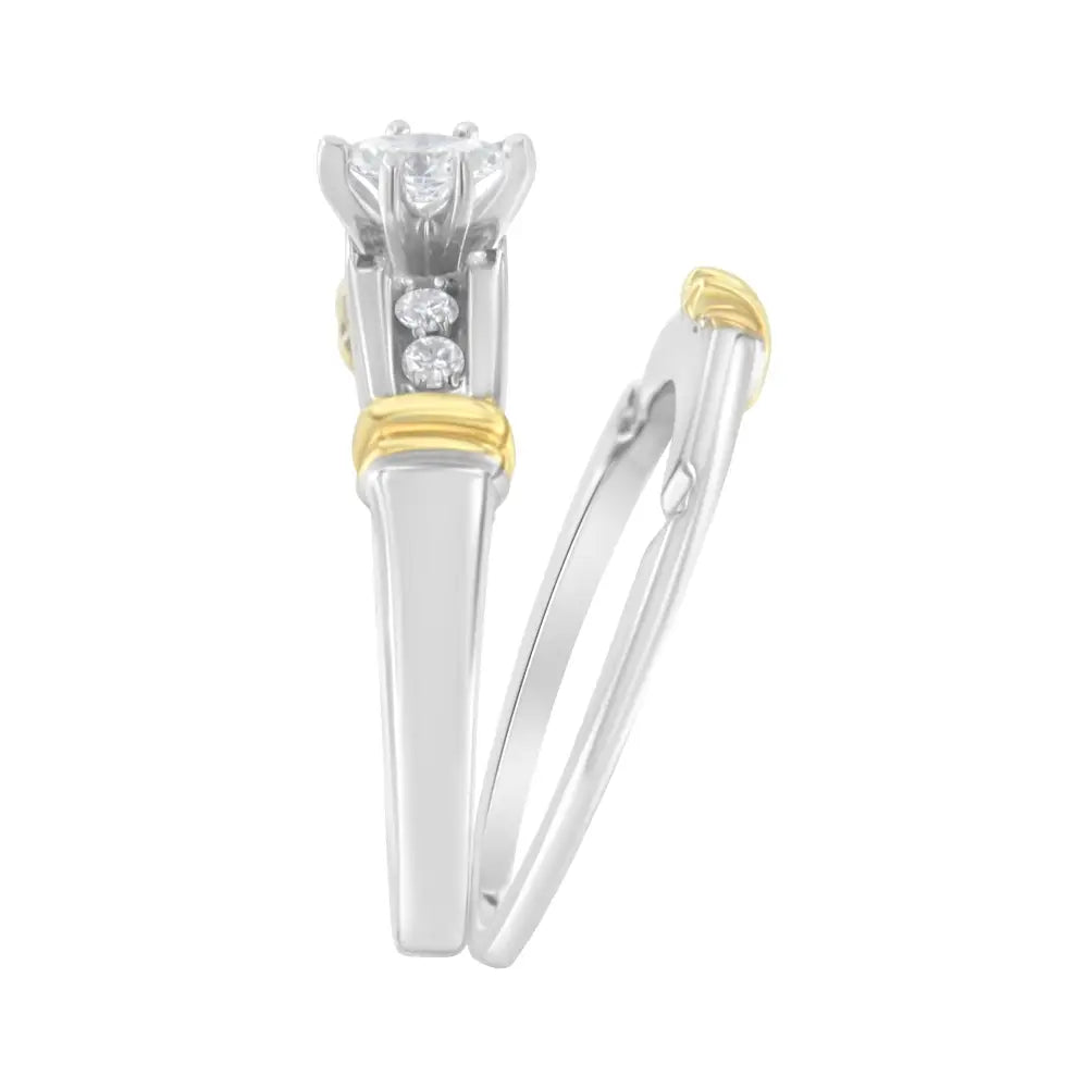 14k Yellow and White Gold 1/3 Cttw Marquise Diamond Cocktail Engagement Ring Set (h-i Color Si1-si2 Clarity) - Fine