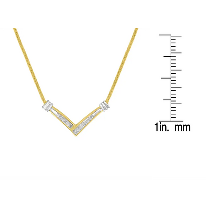 14k Yellow and White Gold 1/4 Cttw Princess Cut Diamond Channel-set ?V” Shape 18’’ Pendant Necklace (h-i Color