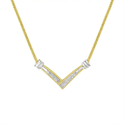 14k Yellow and White Gold 1/4 Cttw Princess Cut Diamond Channel-set ?V” Shape 18’’ Pendant Necklace (h-i Color