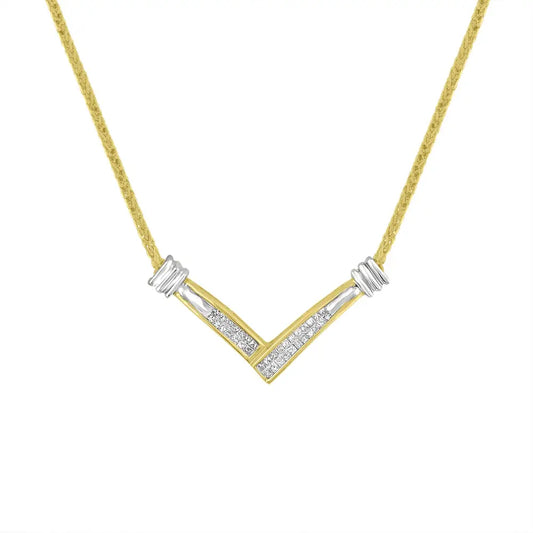 14k Yellow and White Gold 1/4 Cttw Princess Cut Diamond Channel-set ?V” Shape 18’’ Pendant Necklace (h-i Color