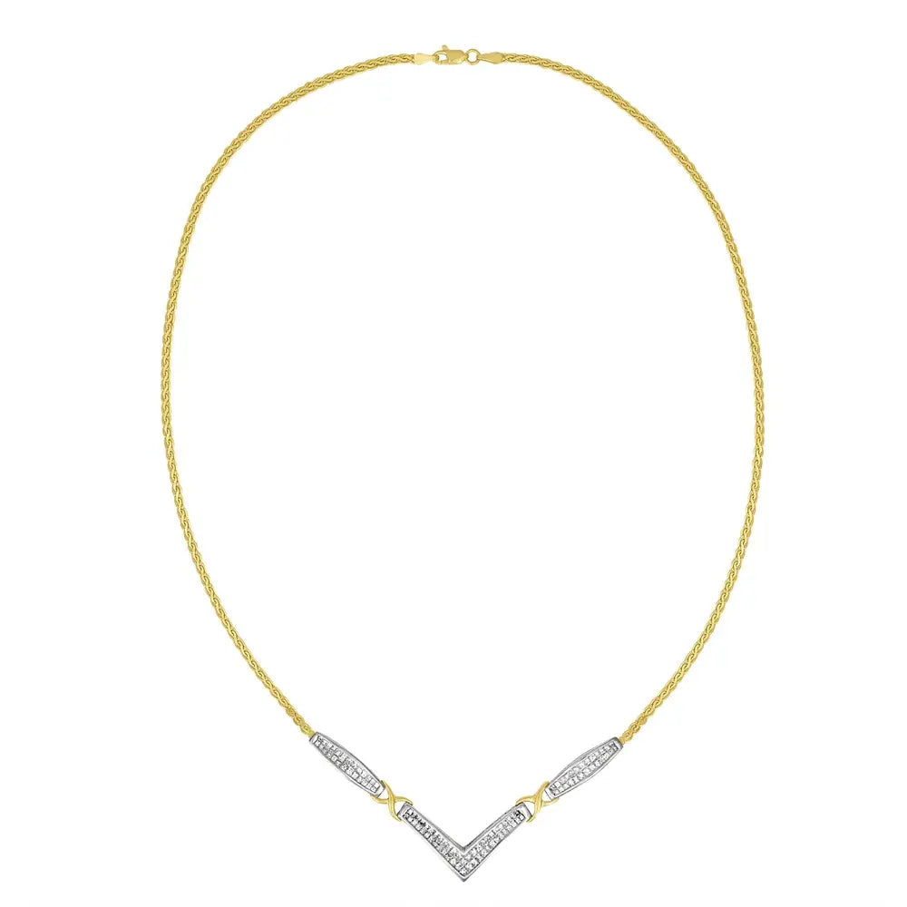 14k Yellow and White Gold 2.0 Cttw Princess Cut Diamond Flared X-station v Shaped 18” Franco Chain Statement Necklace