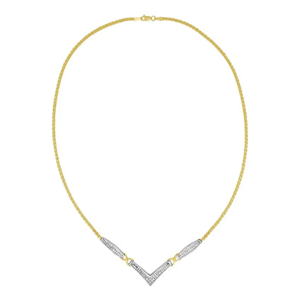 14k Yellow and White Gold 2.0 Cttw Princess Cut Diamond Flared X-station v Shaped 18” Franco Chain Statement Necklace