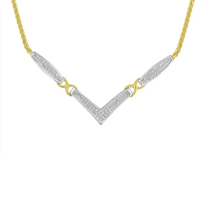 14k Yellow and White Gold 2.0 Cttw Princess Cut Diamond Flared X-station v Shaped 18” Franco Chain Statement Necklace