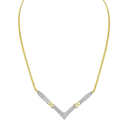 14k Yellow and White Gold 2.0 Cttw Princess Cut Diamond Flared X-station v Shaped 18” Franco Chain Statement Necklace