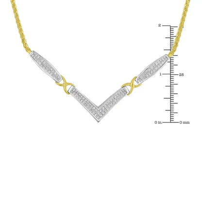 14k Yellow and White Gold 2.0 Cttw Princess Cut Diamond Flared X-station v Shaped 18” Franco Chain Statement Necklace