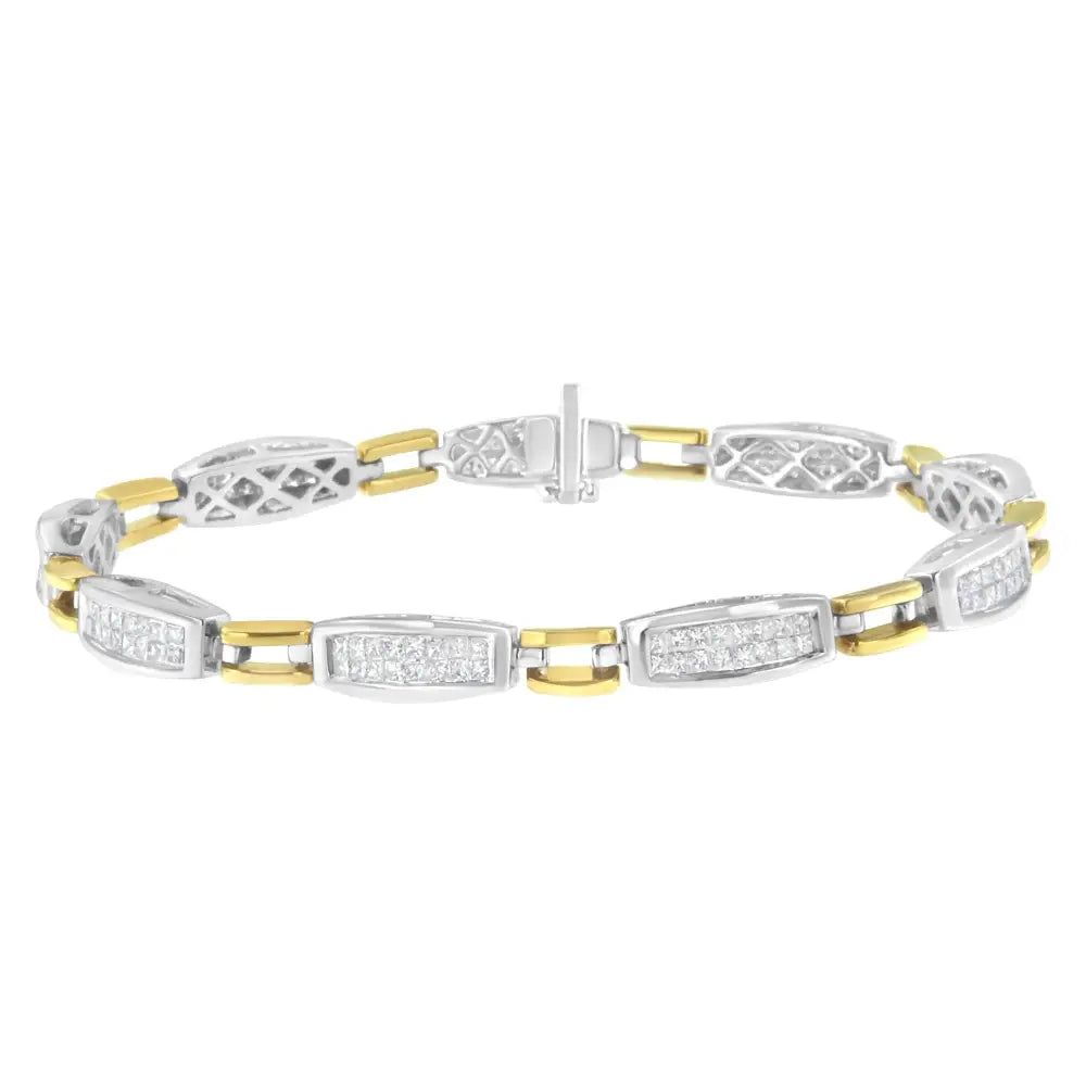 14k Yellow and White Gold 2.0 Cttw Princess Cut Diamond Tapered Equal Sign Link Bracelet (g-h Color Si1-si2 Clarity)