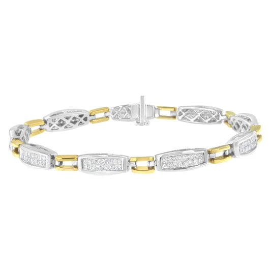 14k Yellow and White Gold 2.0 Cttw Princess Cut Diamond Tapered Equal Sign Link Bracelet (g-h Color Si1-si2 Clarity)