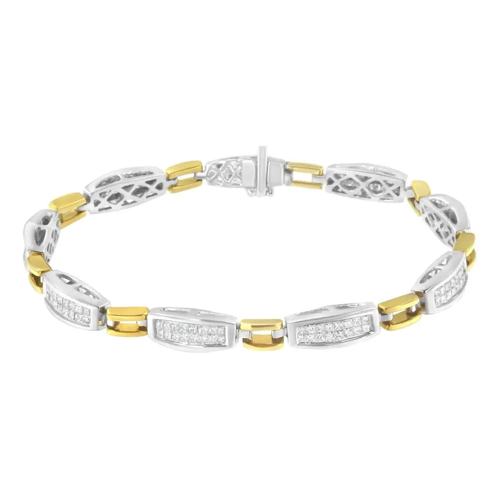 14k Yellow and White Gold 2.0 Cttw Princess Cut Diamond Tapered Equal Sign Link Bracelet (g-h Color Si1-si2 Clarity)