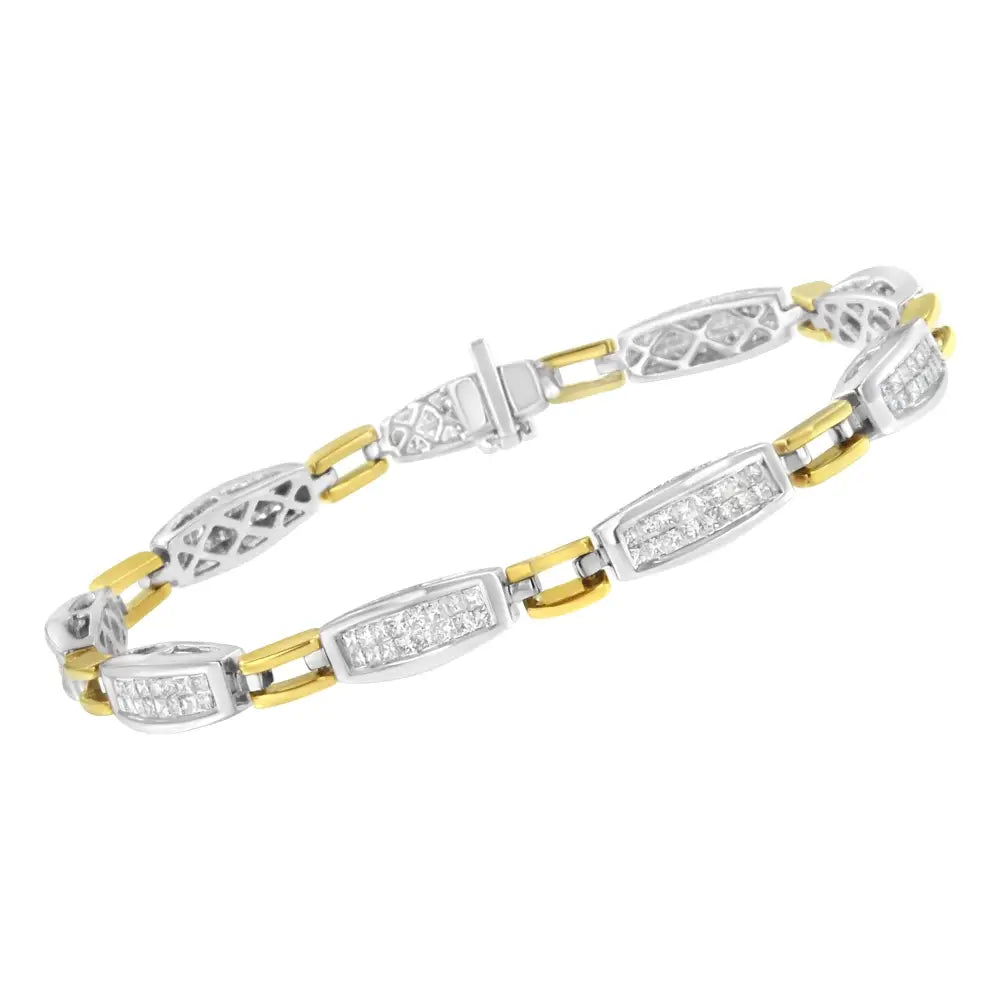 14k Yellow and White Gold 2.0 Cttw Princess Cut Diamond Tapered Equal Sign Link Bracelet (g-h Color Si1-si2 Clarity)