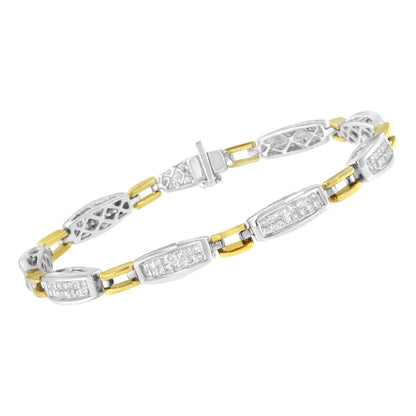 14k Yellow and White Gold 2.0 Cttw Princess Cut Diamond Tapered Equal Sign Link Bracelet (g-h Color Si1-si2 Clarity)