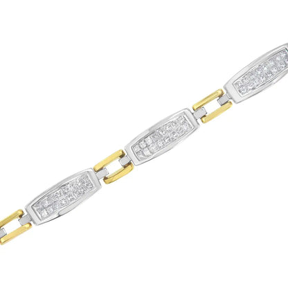 14k Yellow and White Gold 2.0 Cttw Princess Cut Diamond Tapered Equal Sign Link Bracelet (g-h Color Si1-si2 Clarity)