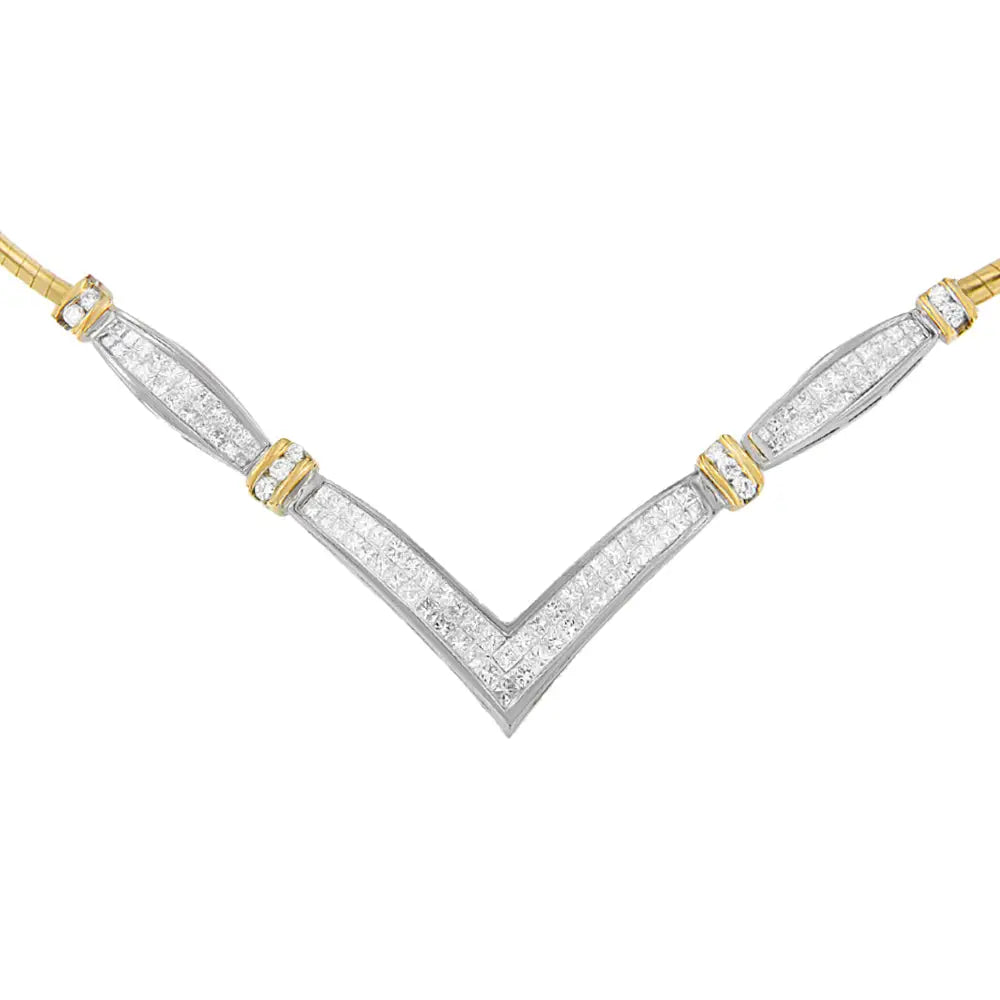 14k Yellow and White Gold 2.00 Cttw Round Princess-cut Diamond ?V’ Shape Statement Necklace (h-i Color Si2-i1