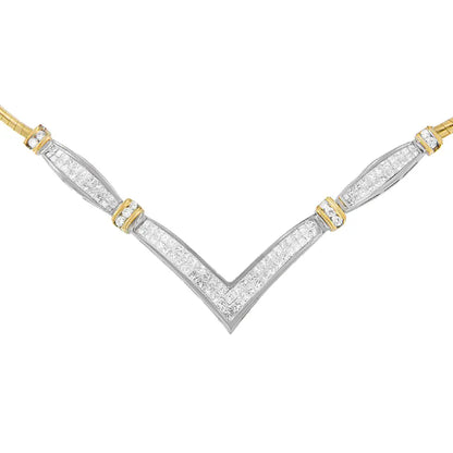 14k Yellow and White Gold 2.00 Cttw Round Princess-cut Diamond ?V’ Shape Statement Necklace (h-i Color Si2-i1