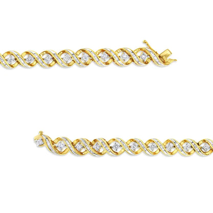 14k Yellow and White Gold 3.0 Cttw Round Baguette-cut Diamond Infinity Swirl Link Bracelet (h-i Color I2-i3 Clarity)