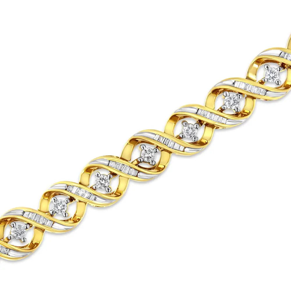 14k Yellow and White Gold 3.0 Cttw Round Baguette-cut Diamond Infinity Swirl Link Bracelet (h-i Color I2-i3 Clarity)