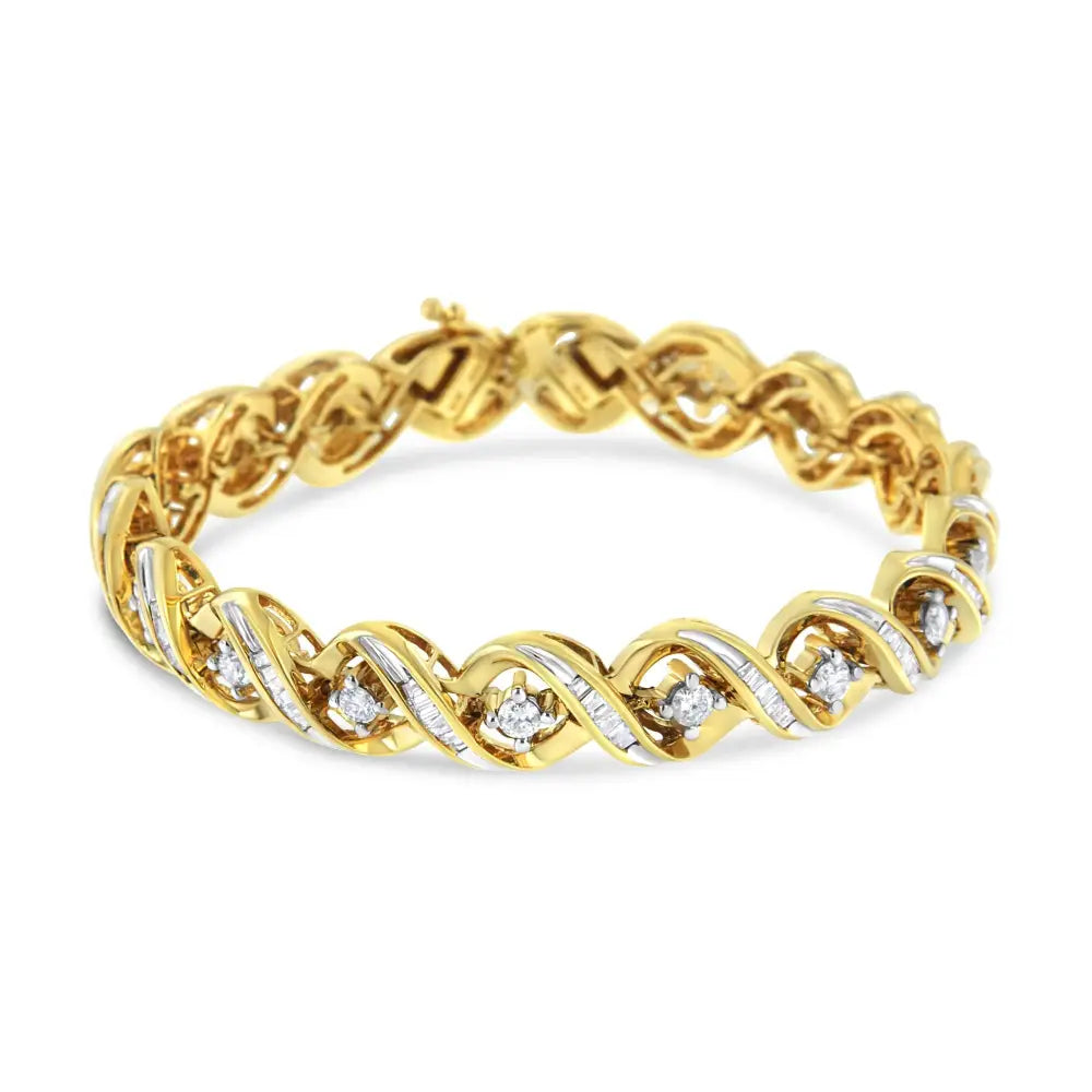 14k Yellow and White Gold 3.0 Cttw Round Baguette-cut Diamond Infinity Swirl Link Bracelet (h-i Color I2-i3 Clarity)